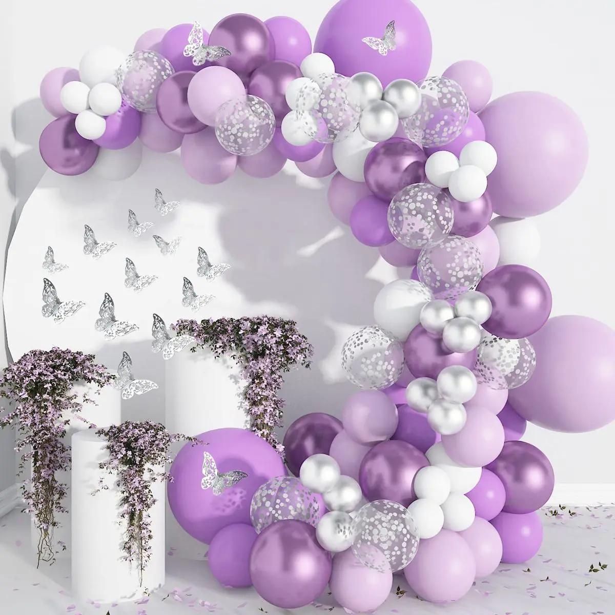 QIFU Purple Butterfly Balloon Garland Arch Kit Birthday Party Decor Kids Wedding Party Balloons Baby Shower Decor La